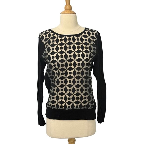 Anne Fontaine Sovanna Sweater Size 40/6-8 Black Thin Knit Sheer Geometric Cotton - Picture 10 of 10